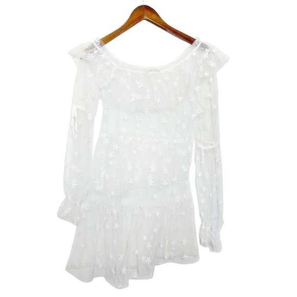 For Love & Lemons Claudia Off Shoulder Tulle Dress Women’s Small Daisy Sheer - Picture 9 of 11